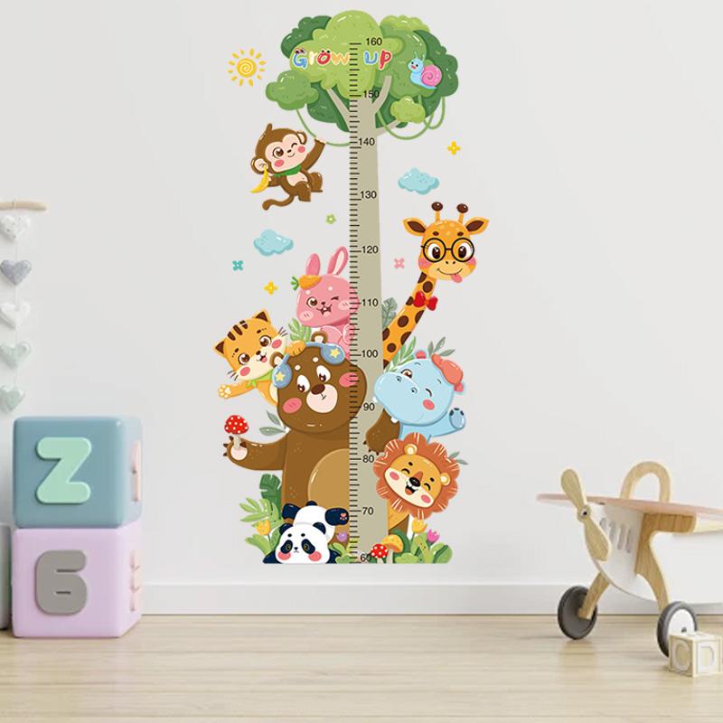 1PC Kindergarten Decoration Cartoon Growth Ruler Removable Height Ruler Nursery Decals Animal Waterproof Wall Stickers Kids Room