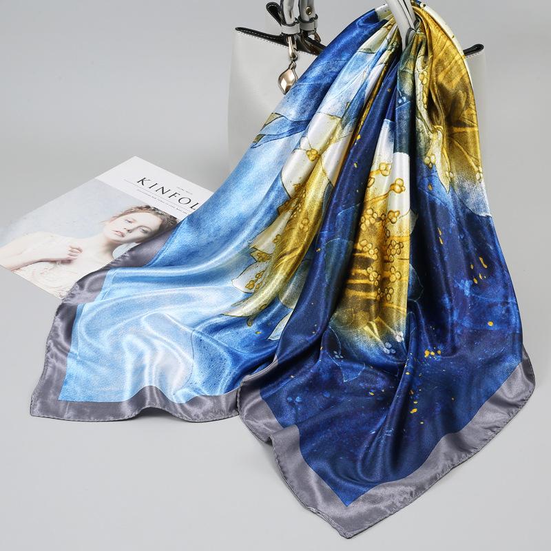 Small silk scarf women's large square scarf yarn scarf spring, autumn and winter matching shirt middle-aged mother square 91 × 91 thin scarf