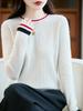 2025 Autumn Women's Pure Wool Color Block Round Neck Long Sleeve Pullover Sweater - Versatile & Fashionable