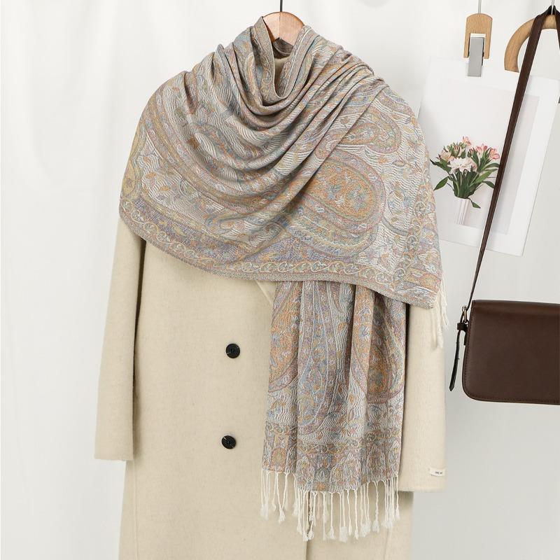 

Jacquard Cashew Fringed Versatile Long Towel Bohemian Ladies Shawl Scarf Headscarf 178*71cm