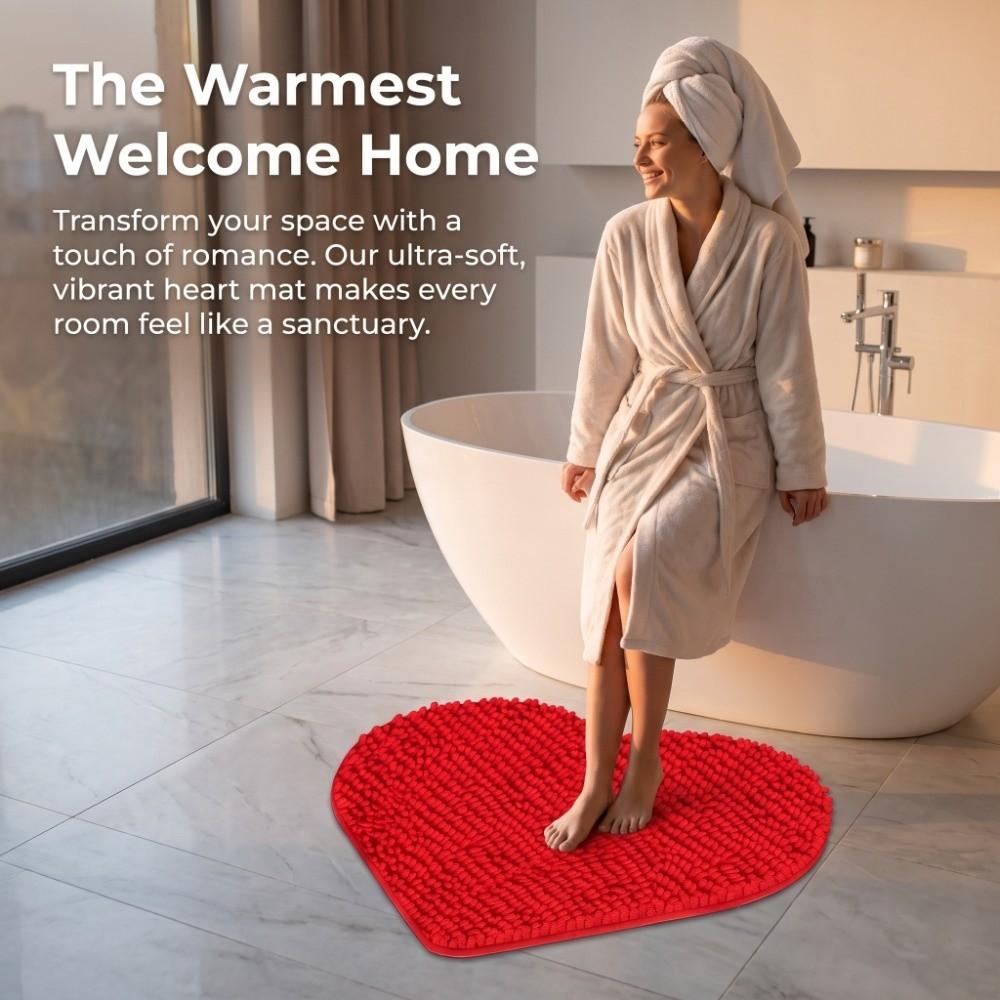 Chenille Red Heart Shaped Chenille Floor Mat  Balcony Indoor Decorative Heart-shaped Carpet