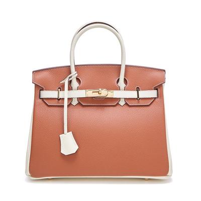 Color Block Echte Leder Platin Tasche: Große Togo-Rindsleder-Handtasche mit Schloss - Modische Schulter-Crossbody-Tasche