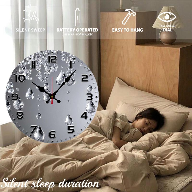 Crystal Drop Wooden Round Silent Hanging Wall Clock, Suitable For Living Room, Office, Study Room, Bedroom, Home Decoration