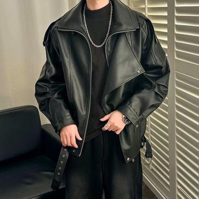Trendig Läderjacka för Herrar i Harajuku-stil – Höst/Vinter Casual Lös Ytterkläder