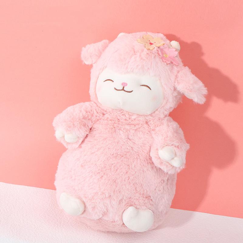 White Woolen Doll with Standing Posture, Cute Sheep, Kawaii Pink Lamb, Super Soft, Holding Flowers, Kawaii Gift, 27cm
