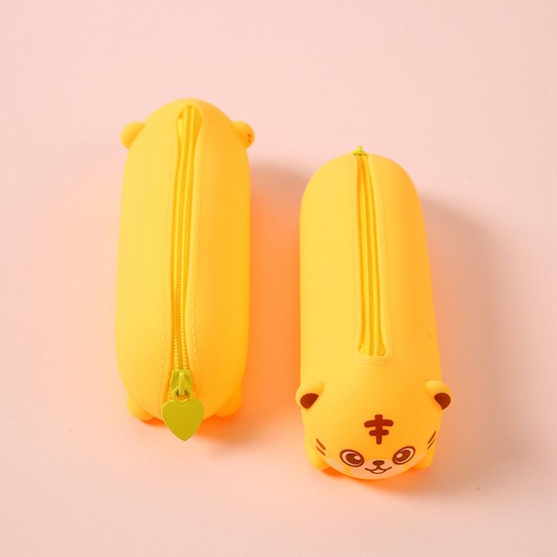 1pc Silicone Pencil Case Cute Piggy Panda Tiger Soft Pen Container Creative Ruler Holder Stationery Box Children Gifts Pouch Bag