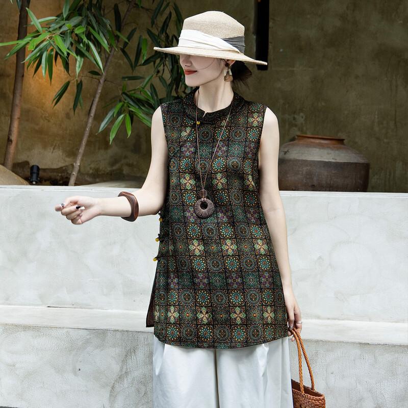 Women s Mulberry Silk Printed Xiangyunsha Vest S