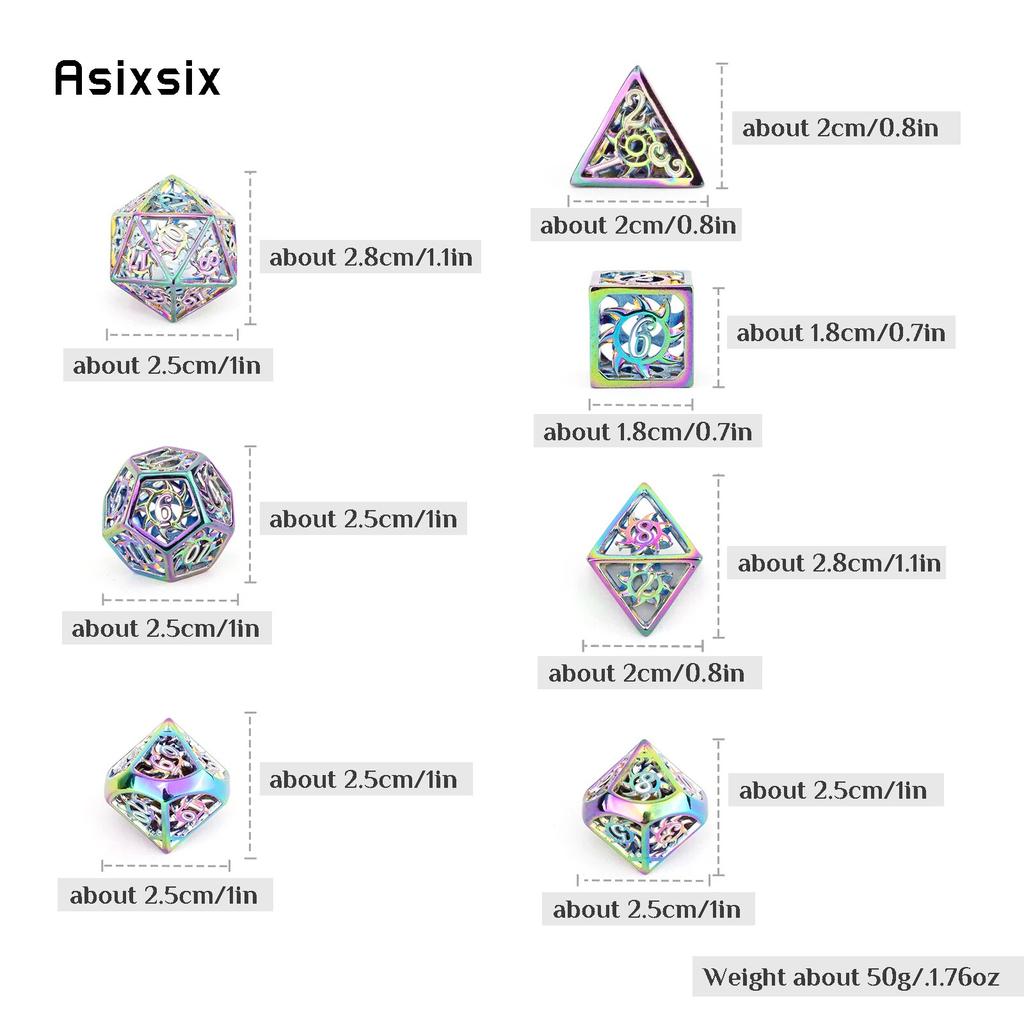 7 Pcs Colorful  Rotary Cyclone Metal Dice Hollow Metal Polyhedral Dice Set Suitable for Role-Playing RPG  Board Game Card Game