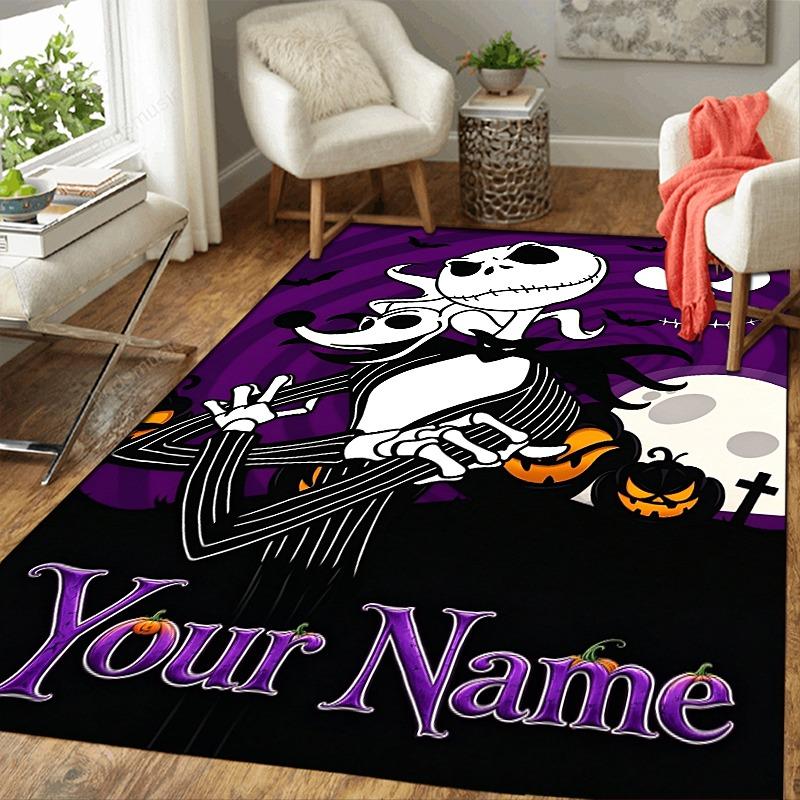 Custom 1Pc Halloween Skeleton Flannel Personalized Rug Non Slip Floor Mat Soft Carpet for Living Bedroom Office Home Decor Gift