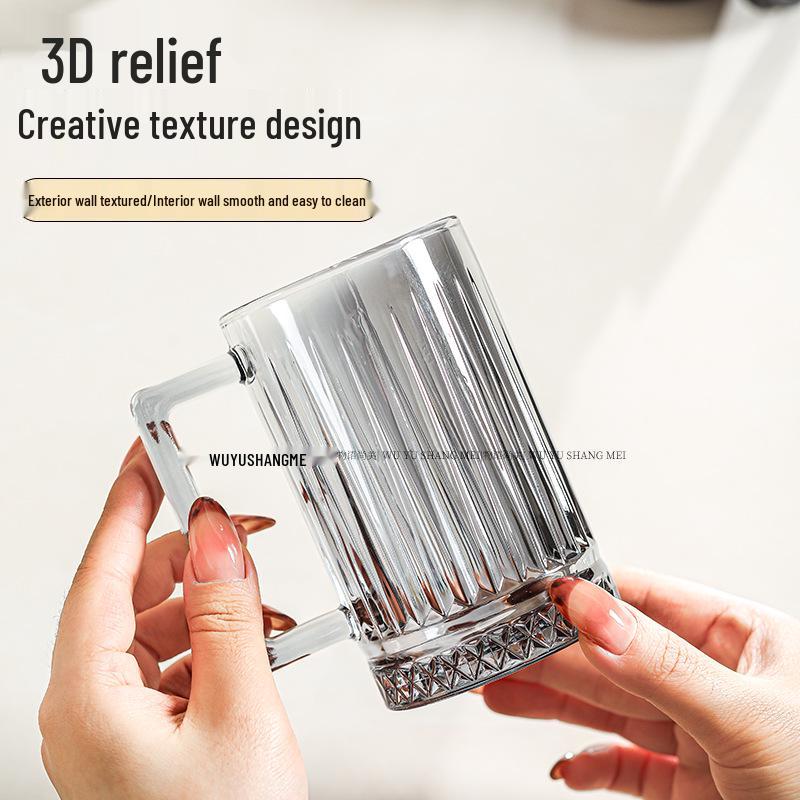 Thickened Glass Cup with Handle: Ideal for Water, Coffee, Tea, or Milk.
