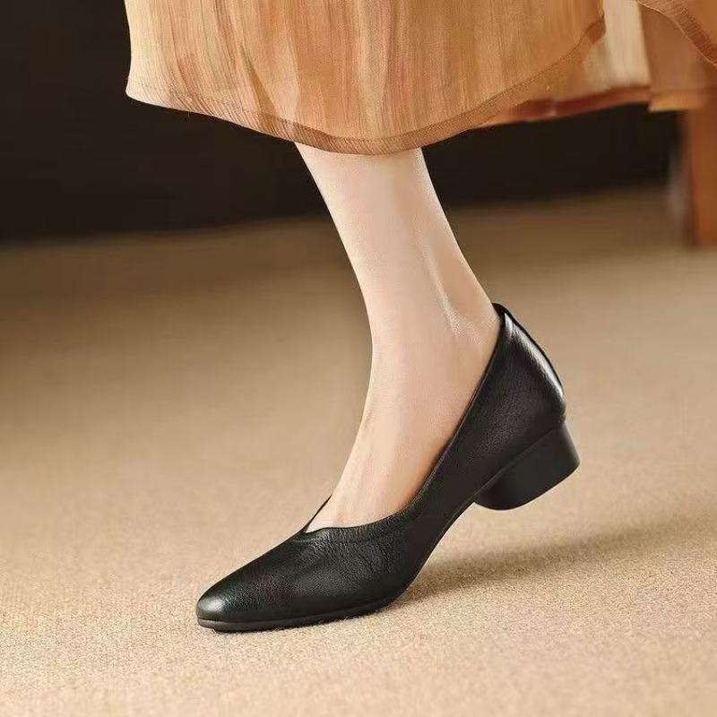 Scarpe basse versatili a un pedale con tacco alto per pendolarismo, leggere, a bocca singola, da donna, autunnali, con tacco spesso, scarpe professionali da lavoro