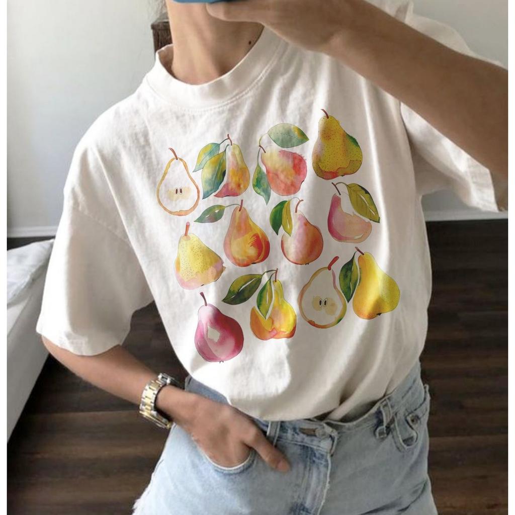 Summer European and American New Fashion Fruit Printing Casual Loose Round Neck Versatile Women's Cotton T-shirt Casual Wear
