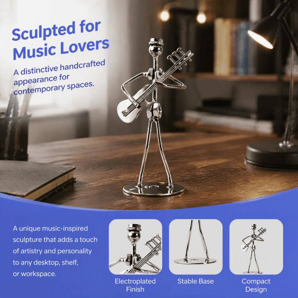 Iron Materia Electric Guitar Player Statue Silver Musician Man Decor For Office Decor