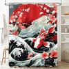Japanese Red Fish Bath CurtainFloral Print Waterproof Shower Room Decor, Modern Style Home Decoration Wall Hanging Bathroom Cove