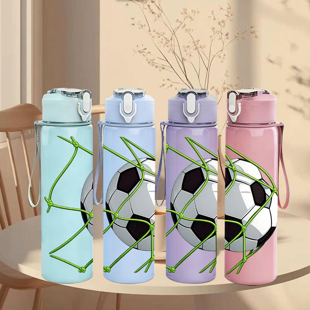 1PC Soccer Ball Net Sport Print 750ml Color Plastic Sports Water Bottle Leakproof Flip Straw Lid Suitable for Sports Office Home Use