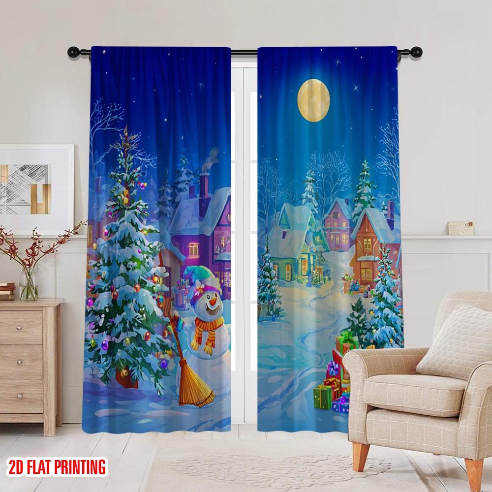2 Stück, 2D-Flachdruck Beliebte Vorhangpaneele Winter Schneemann Weihnachtsbaum Weihnachtsmann Polyester Einfache Installation (ohne Stange) Wohnkultur