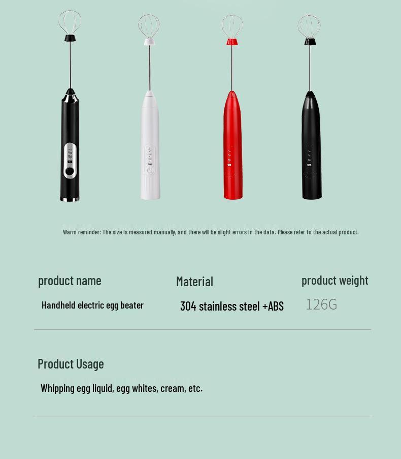 Wiederaufladbarer Elektrischer Milchaufschäumer & Eierrührer - Kabelloser Mixer für Kaffee & Proteinshakes