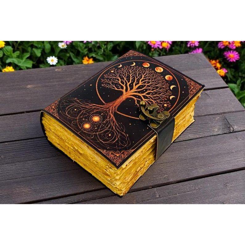 400 Page Large Grimoire Tree of Life Leather Journal For Women, Handmade Vintage Notebook Sketchbook Junk Journal, Gift For Him Her,