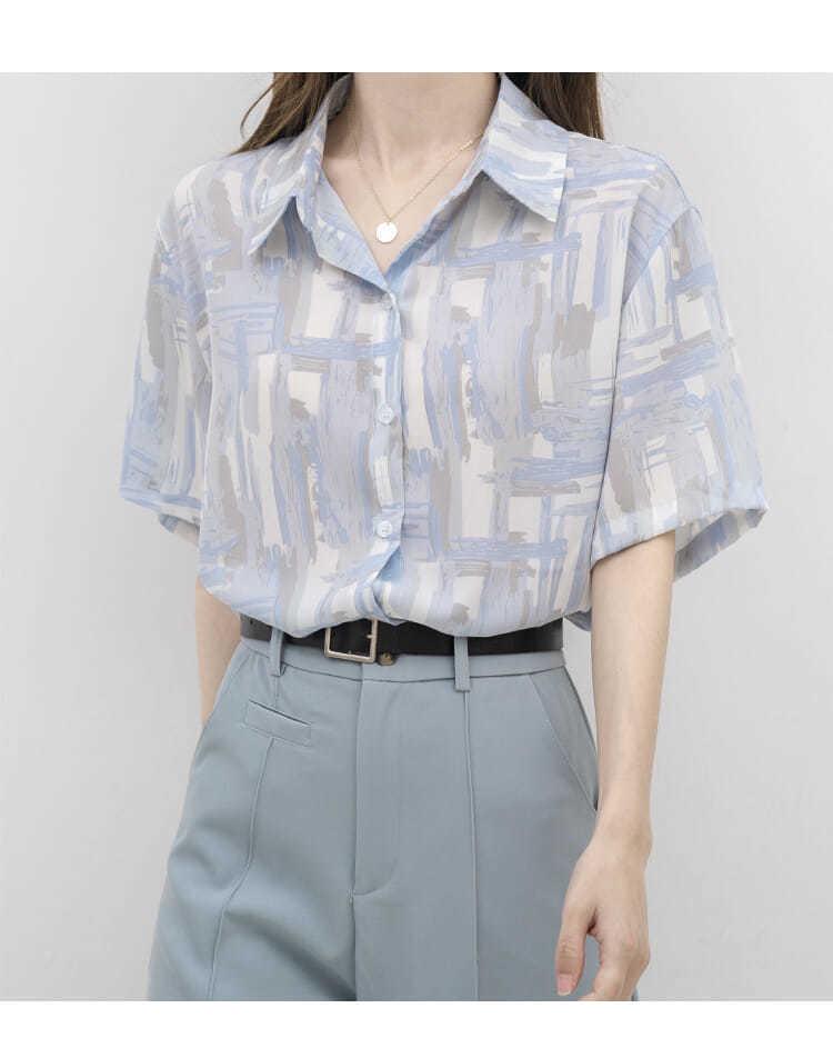 Hong Kong-Inspired Ink Wash Sun Protection Short Sleeve Shirt for Women