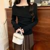 Irregular one-word shoulder sweater women's spring slim-fit babes top chic knitted bottoming shirt