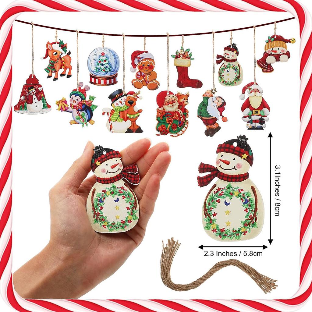 24-Piece Set of Christmas Hanging Ornaments, Wooden Crafts, Hanging Signs for Courtyard, Bar, Party Scene Decoration, Christmas Tree Decorations, 