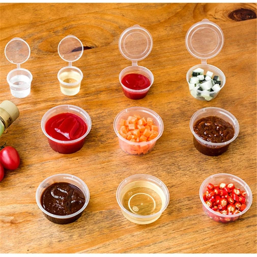 50pcs/Set 30ml 50ml 100ml Disposable Plastic Takeaway Sauce Cup Containers Food Box with Hinged Lids Pigment Paint Box Reusable
