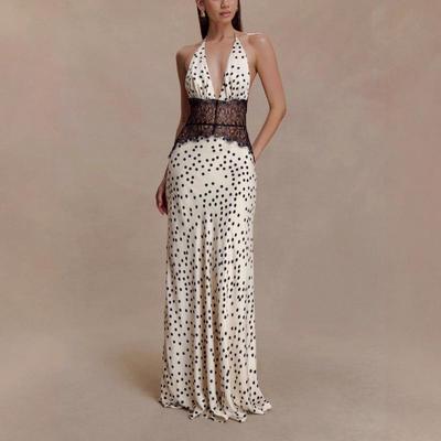 2025 European Style Polka Dot Backless Waist-Cinching Long Dress for Women