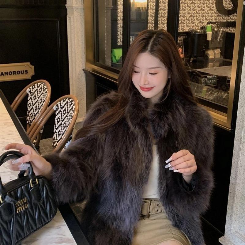 

Новое пальто из искусственного лисьего меха на осень и зиму, модное, легкое, с темпераментом, теплое утолщенное пальто 2XL 125-67.5kg