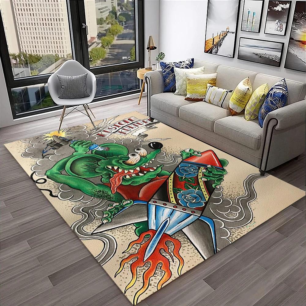 3D Funny Rat Fink Cartoon Movie Carpet Rug for Home Living Room Bedroom Sofa Doormat Decor,kids Play Area Rug Non-slip Floor Mat
