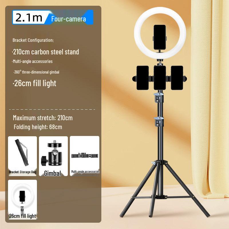 Carbon Steel Mobile Phone Holder with Fill Light - Dual-Position, Professional, Designed for Live Broadcasts.