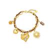 18K Gold-Plated Stainless Steel & Suede Leather Double-Layer Bracelet with Heart and Sun Crystal Pendant Charm