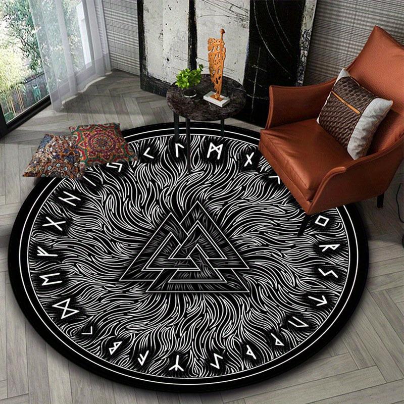 800g/m² Heavyweight Viking Rune Carpet-Round Rune Soft Floor Mat Suitable for Living Room,Bedroom,Office,/Outdoor Use-Hand Washable