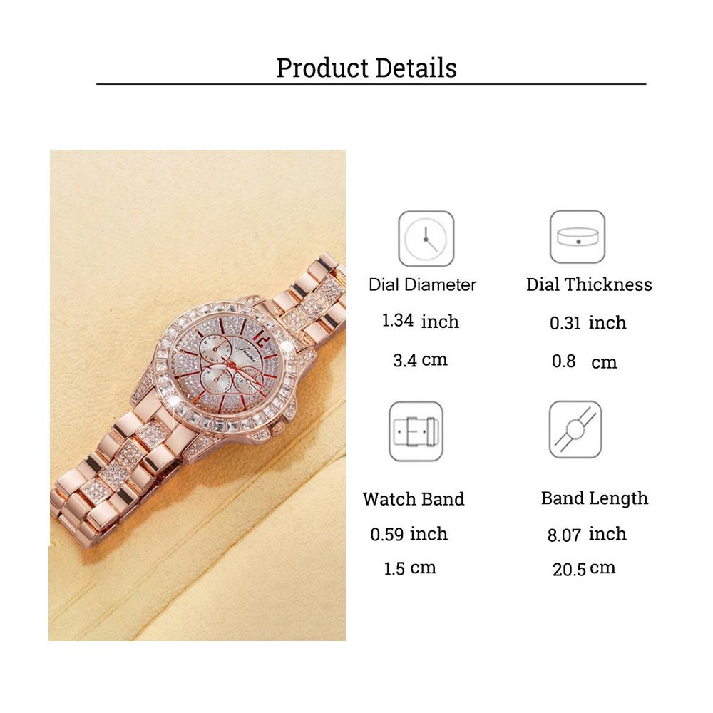 Luxury and fashionable diamond-encrusted alloy women's quartz watch set of 3, suitable for everyday wear, Thanksgiving and Chris