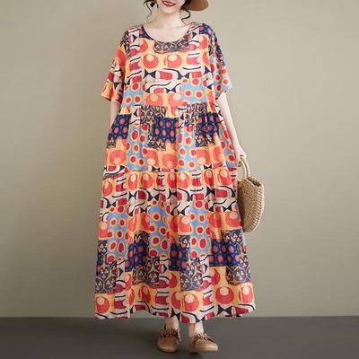Manica corta Plus size vintage floreale nuovo in abiti da donna casual abito lungo estivo ampio