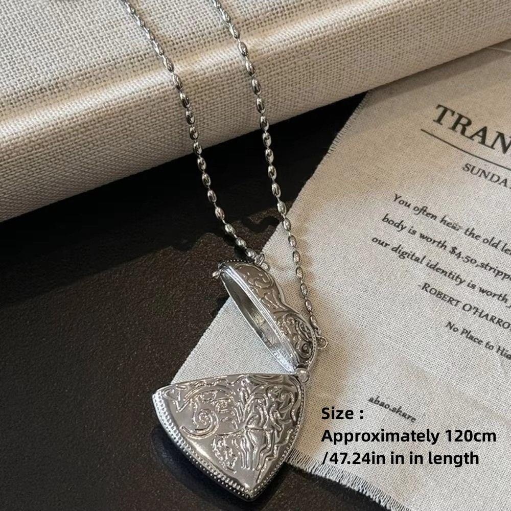 Sliver Color Long Necklace Stereo Heart Shape Clothes Jewelry Mini Bag Pendant  For Women Men Gift