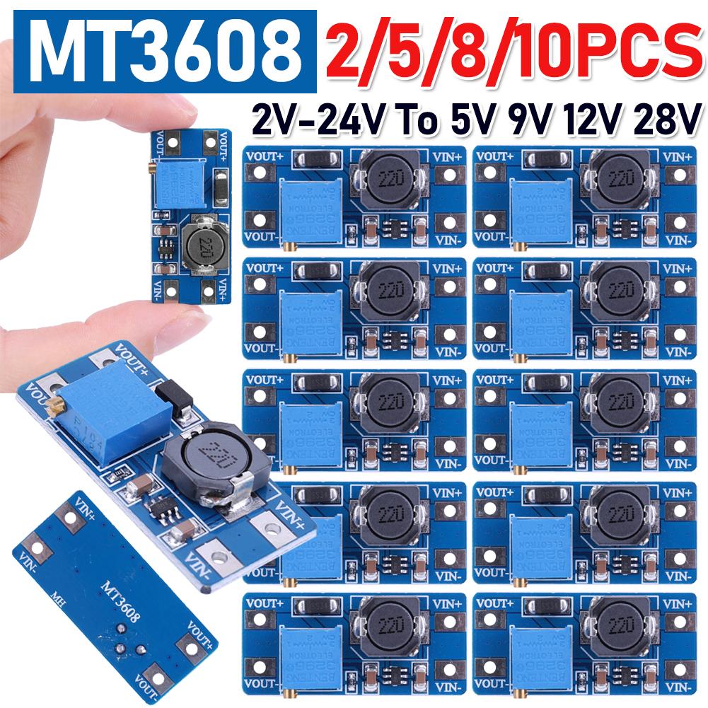 10-2PCS MT3608 Booster Power Supply Module DC-DC Step Up Converter Power Apply Module Adjustable 2A Max 2V-24V To 5V 9V 12V 28V