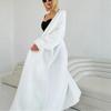 Women's White Long Knitted Over-the-Knee Cardigan - Imitation Mink Velvet