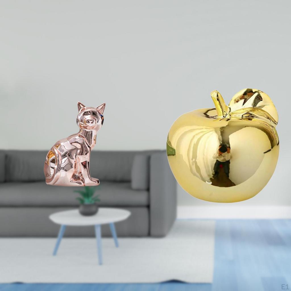 Cat Figurine Animal Sculpture Art Craft Ornament for Fireplace Fruit Ceramic Decoration Collection