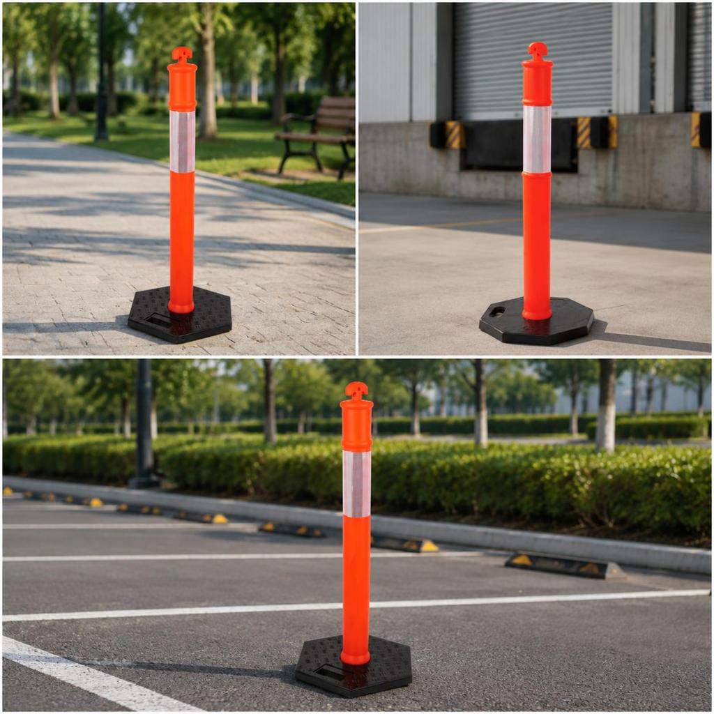 Traffic Warning Post with Weighted Base | Reflective Silver Band, Quick Setup Design, marker