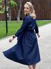 Seven-Sleeve Stretch Denim Maxi Dress with Stand-Up Collar and Hidden Buttons - Autumn 2025 Women's Wear