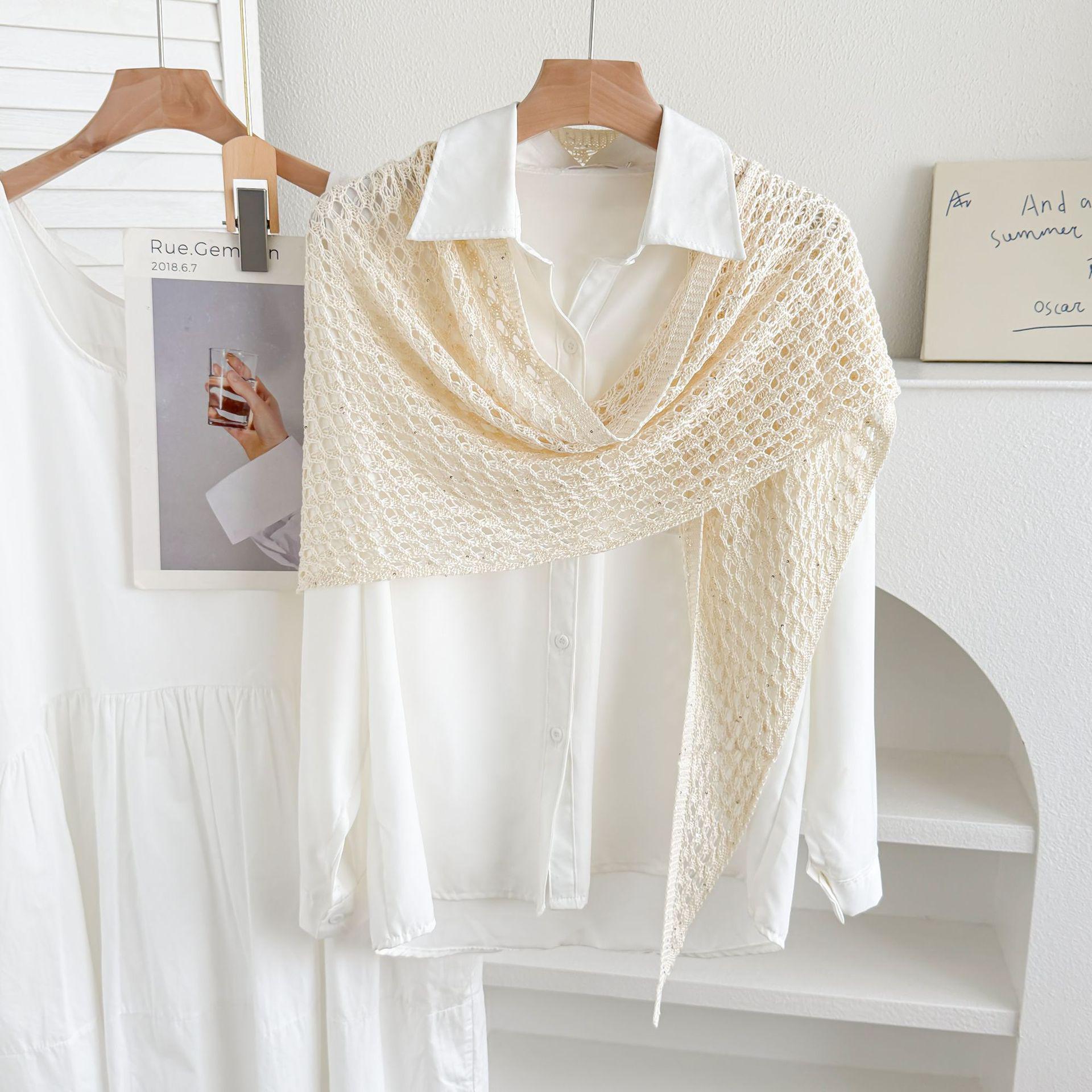 Korean Style Knit Hollow Shawl - Versatile Ice Silk Sequin Scarf