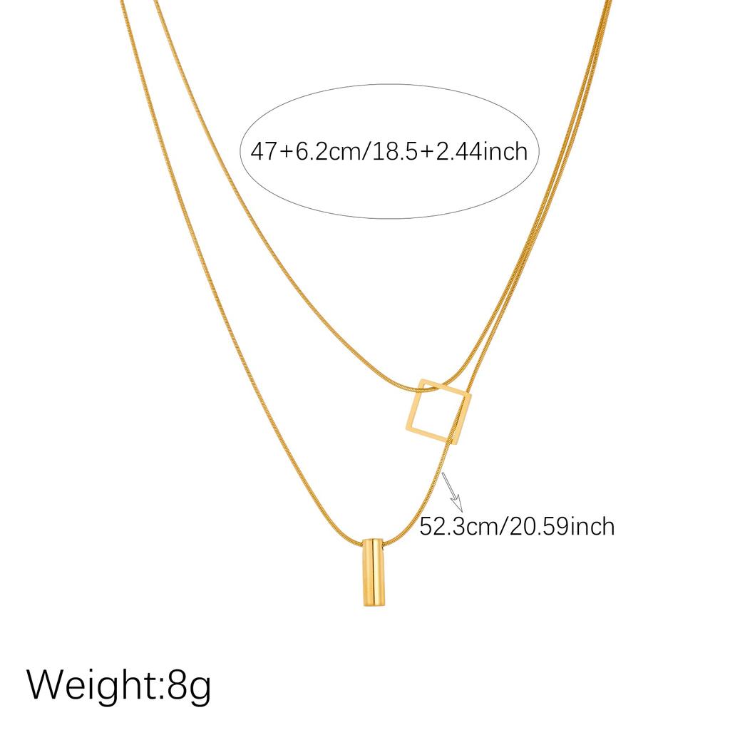 DIEYURO 316L Stainless Steel Golden Square Cylinder Geometry Pendant Necklace Lady Double-layer Neck Chain Minimalist Jewelry