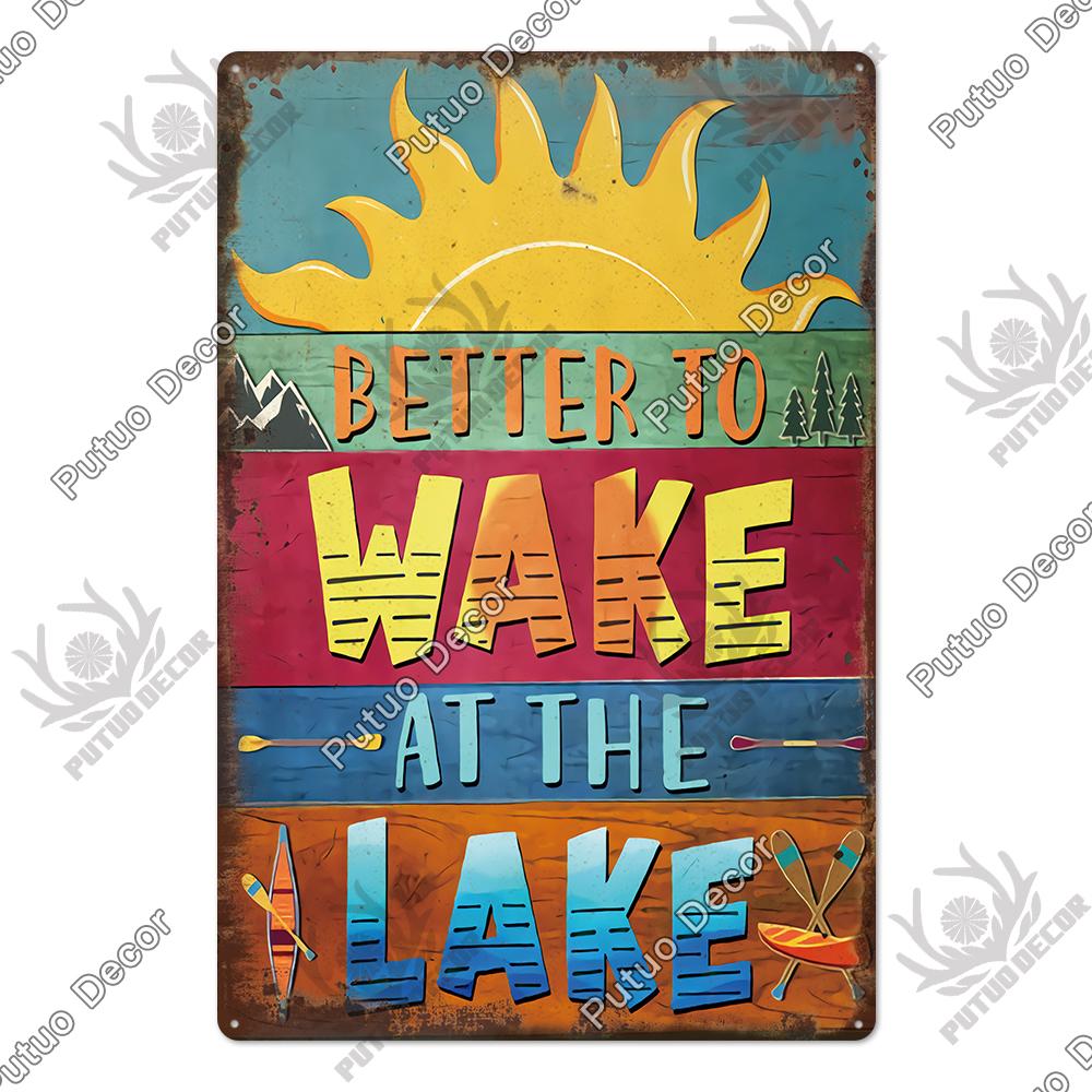 Putuo Decor Lake House Vintage Tin Signs Rustic Plaque Metal Plate Wall Art Decor for Living Room Kitchen and Entryway Posters