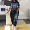 Ladies 1116 Collect New Ladies Casual Yoga Pants Short Sleeve Set Plaid Pattern Simple and Versatile