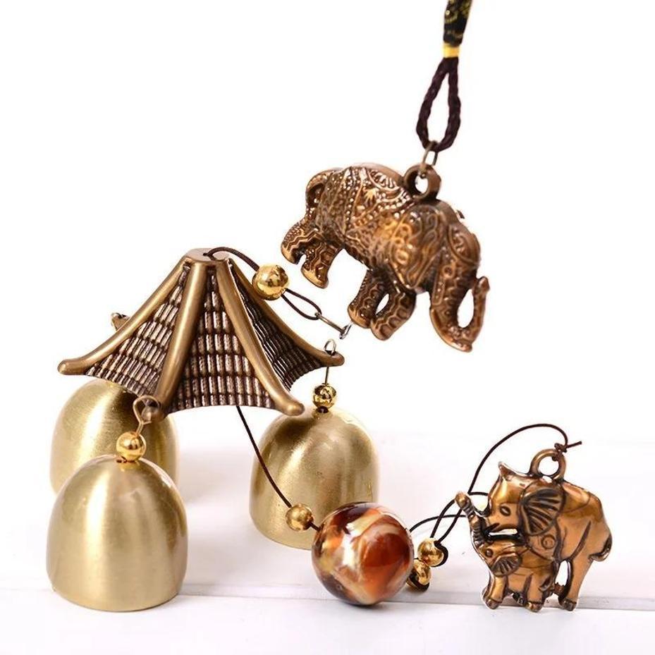1 Pcs Antique Wind Chime Copper Yard Garden Elephant Outdoor Living Decoration Metal Outdoor Chinese Lucky Wind Chimes
