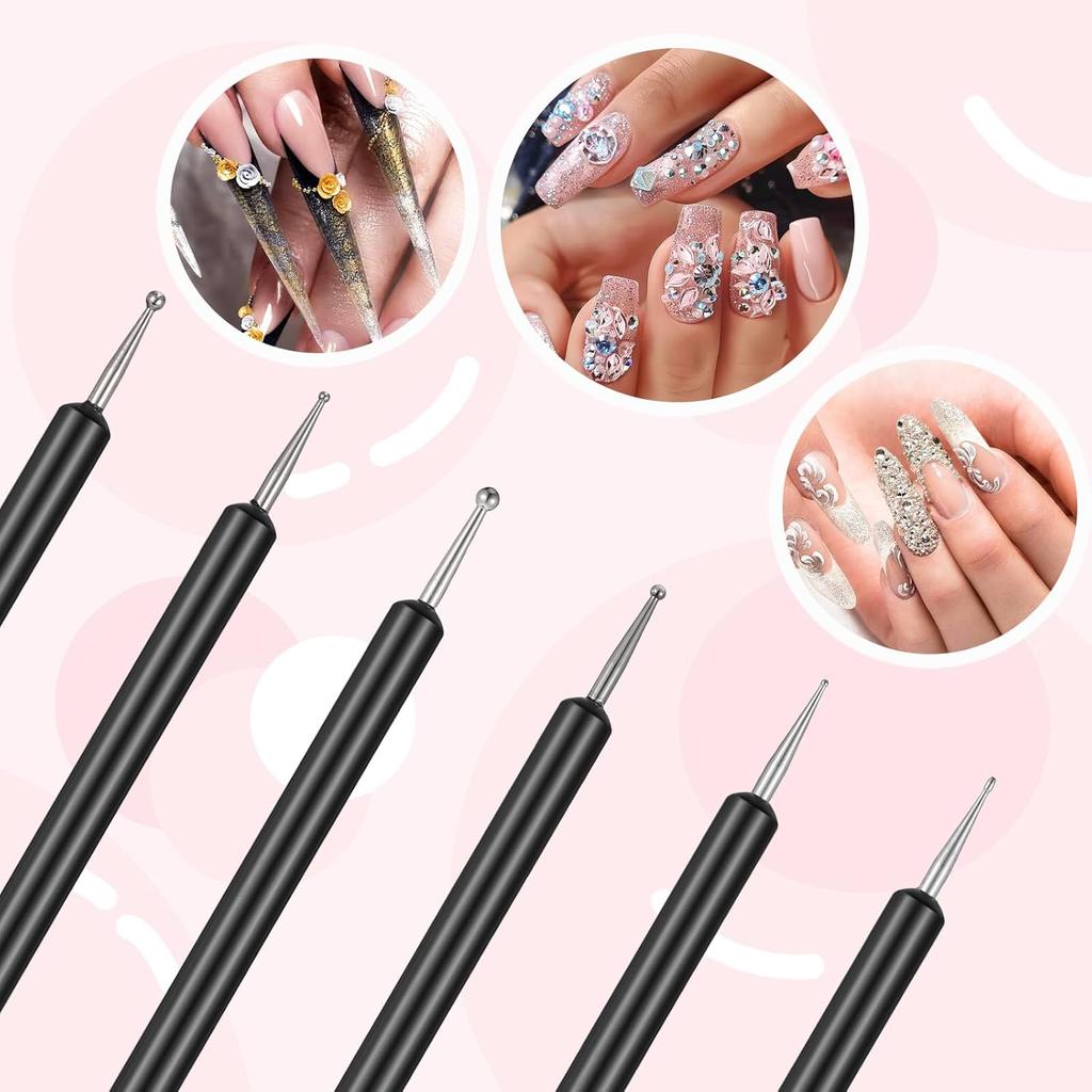 6PCS Double-Ended Nail Art Brush, Nail Dotting Tools, Liner Brushes for Nails Gel Polish, Liner, Drawing, Dotting and Detailing, Professional Nails