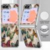 Colorful Butterfly Pattern Case For Samsung Galaxy Z FlIP 7 FE 6 5 Plating PC+PU Leather Hybrid Folding Cover For Samsung Z Flip7 Flip6 Flip5