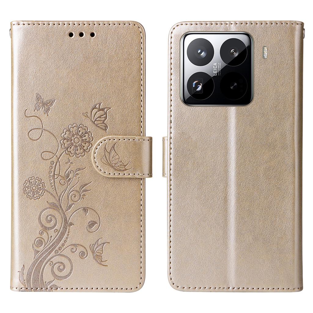 For Xiaomi 15 Pro Leather Case Butterfly Floral Imprint Wallet Stand Cover