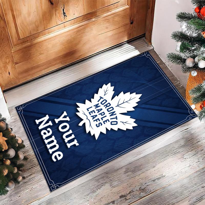 Toronto Maple Leafs Crystal Velvet Rug, Custom Name Text Personalized Non‑Slip Floor Mat for Home Decor Gift