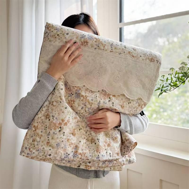 Lace Pure Cotton Quilt Twin Queen Size Bedding Single Double Bed Comforter Summer Spring Floral Print Gauze Quilted Blanket